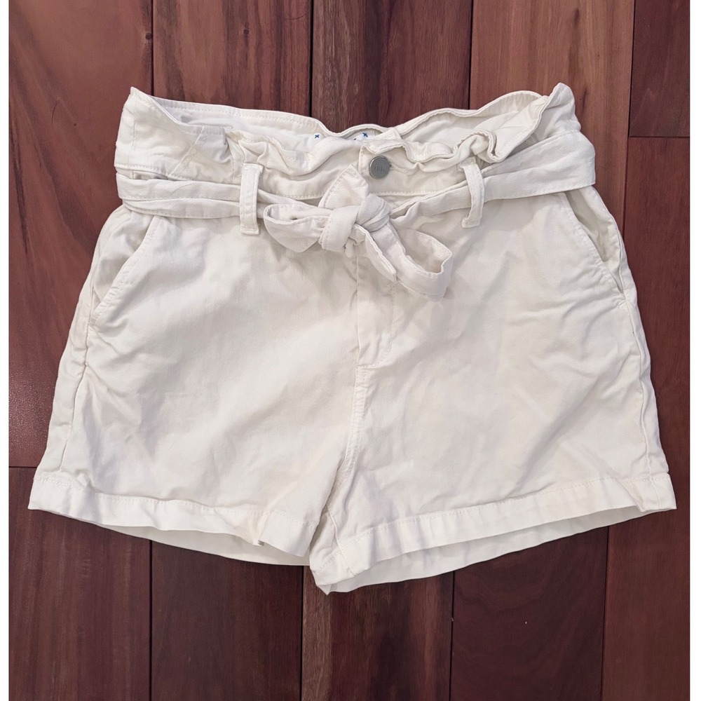 PAIGE Anessa Paperbag Waist Tie Front Shorts Cream Lyocell Blend Size 29 - Picture 2 of 7